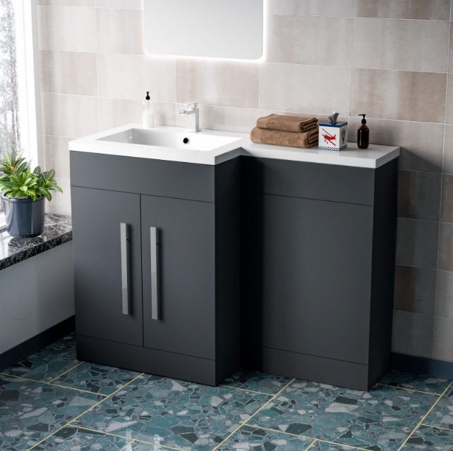 1100 LH White Basin Combination Vanity Unit