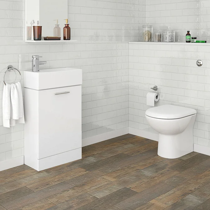 Cubix Gloss White Vanity Unit with Concealed Cistern, D-Shaped BTW Pan & Soft Close Seat