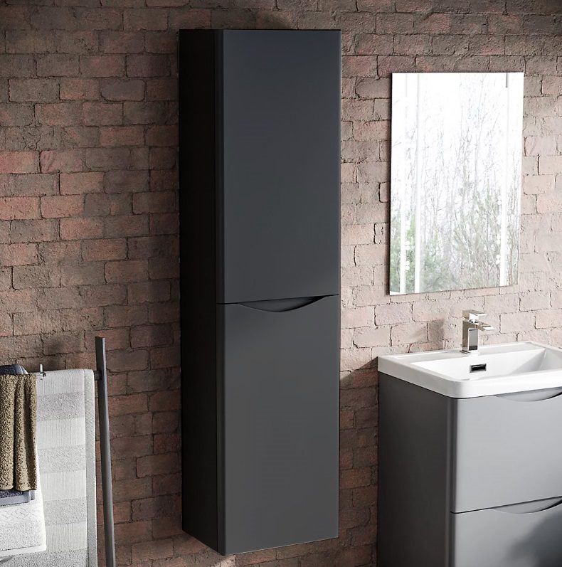 LH Anthracite Wall Hung Bathroom Cupboard Cabinet