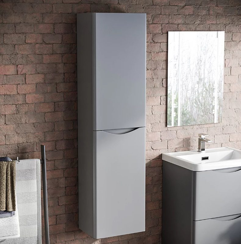 LH Matt Grey Wall Hung Bathroom Cupboard Cabinet