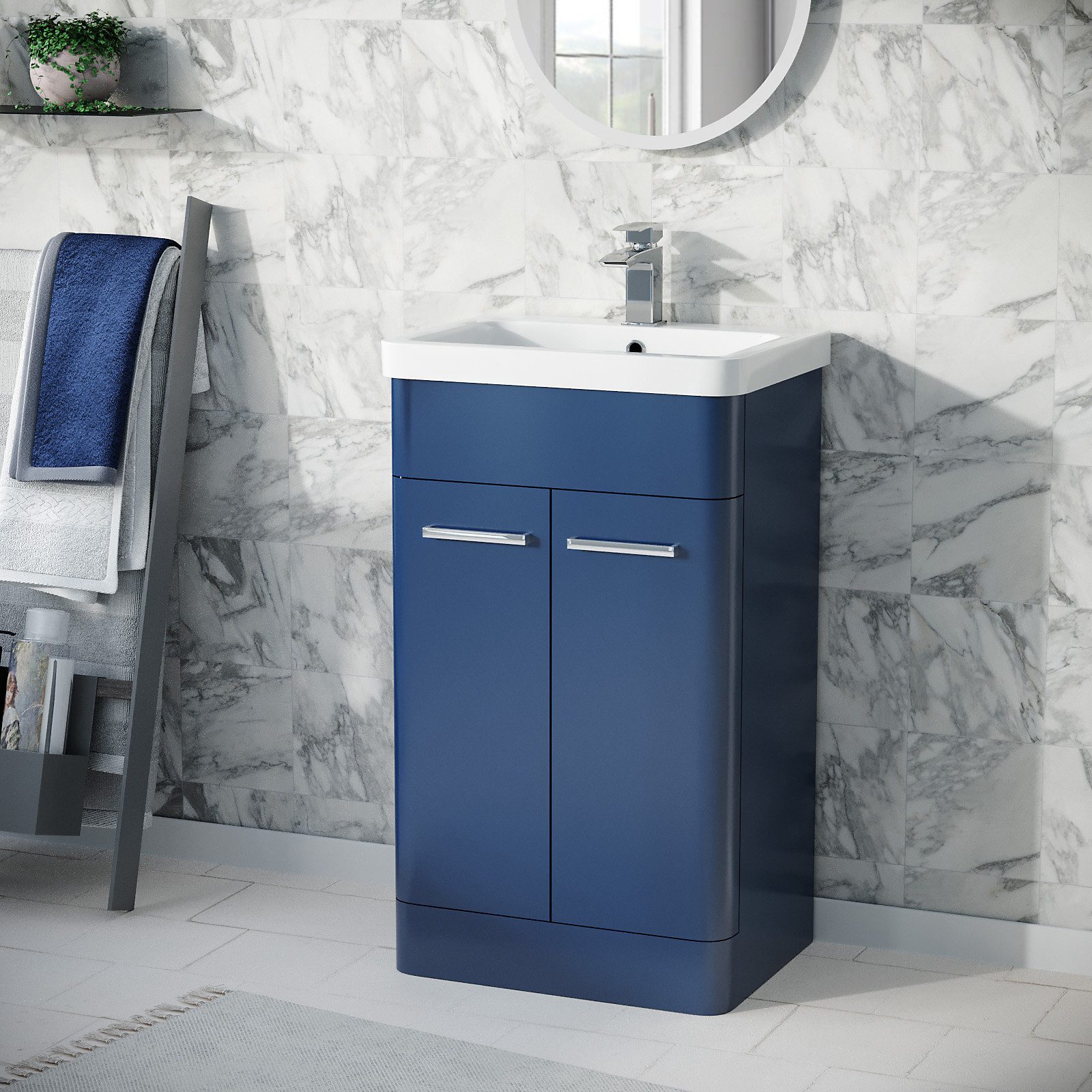 500mm Freestanding Vanity Unit Cabinet And Wash Basin Royal Blue