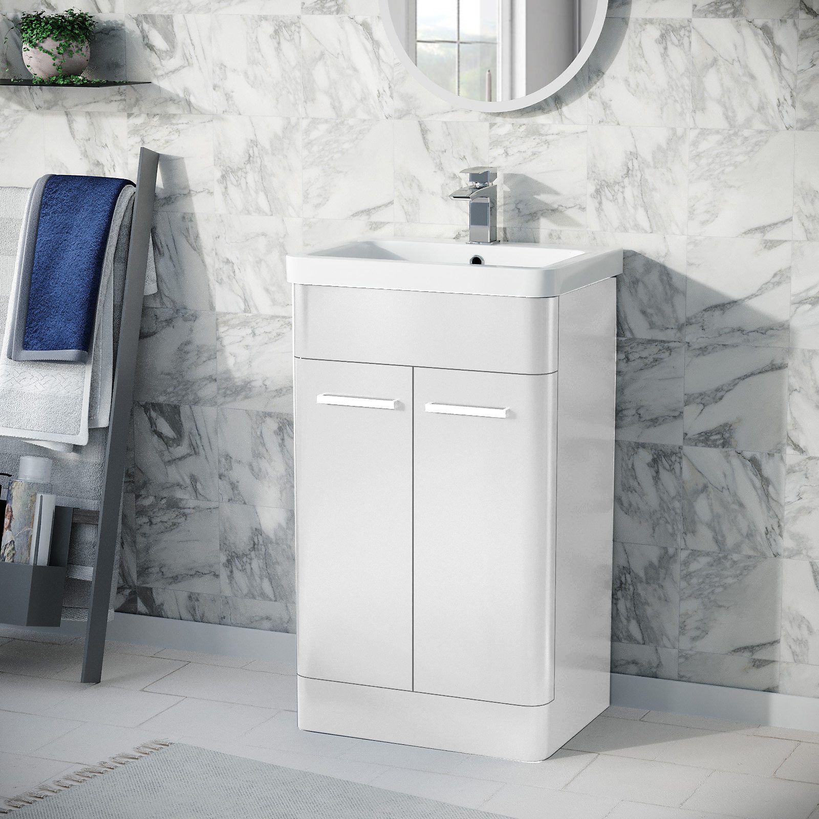 500mm Freestanding Vanity Unit Cabinet And Wash Basin White
