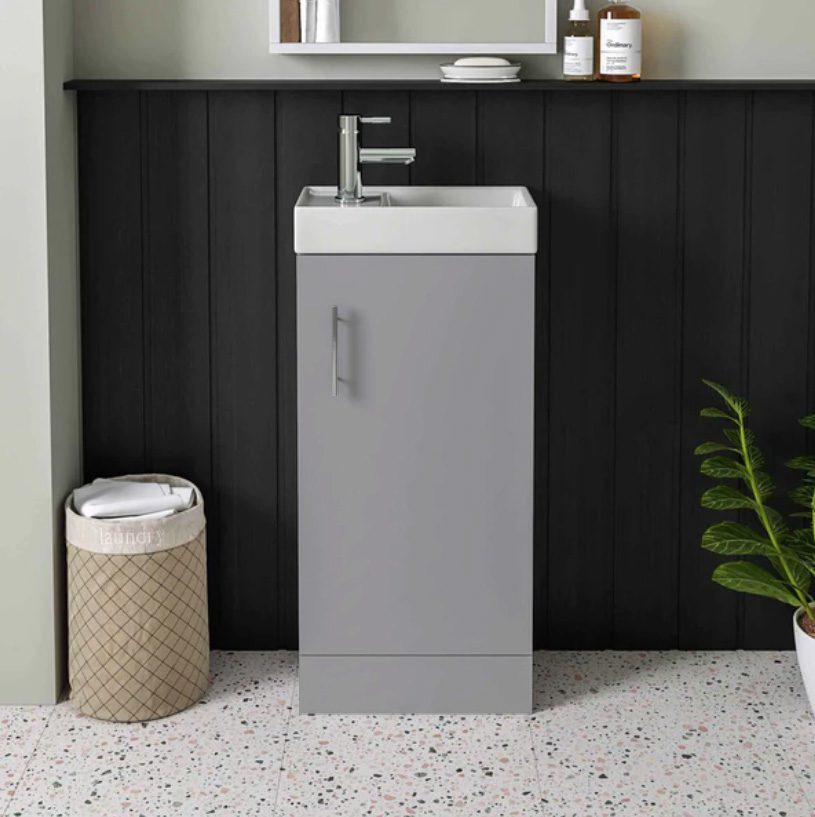 400 Floor Standing Cloakroom Vanity Unit With Washbasin Matt Grey