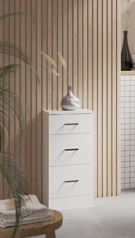 350mm High Gloss White 3 Drawer Unit