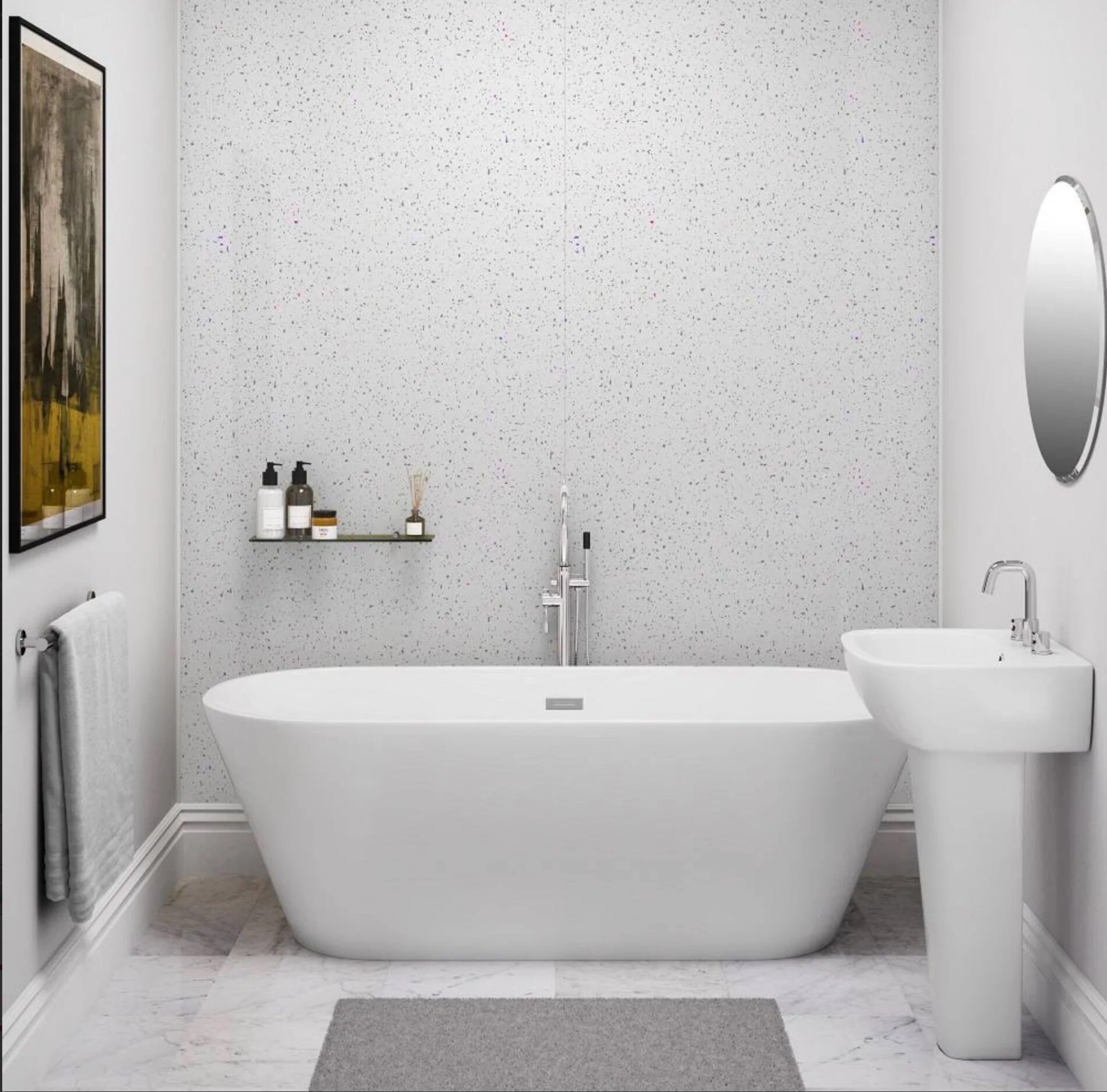 White Sparkle 1000mm x 2400mm x 10mm Thick Shower Wall Panels