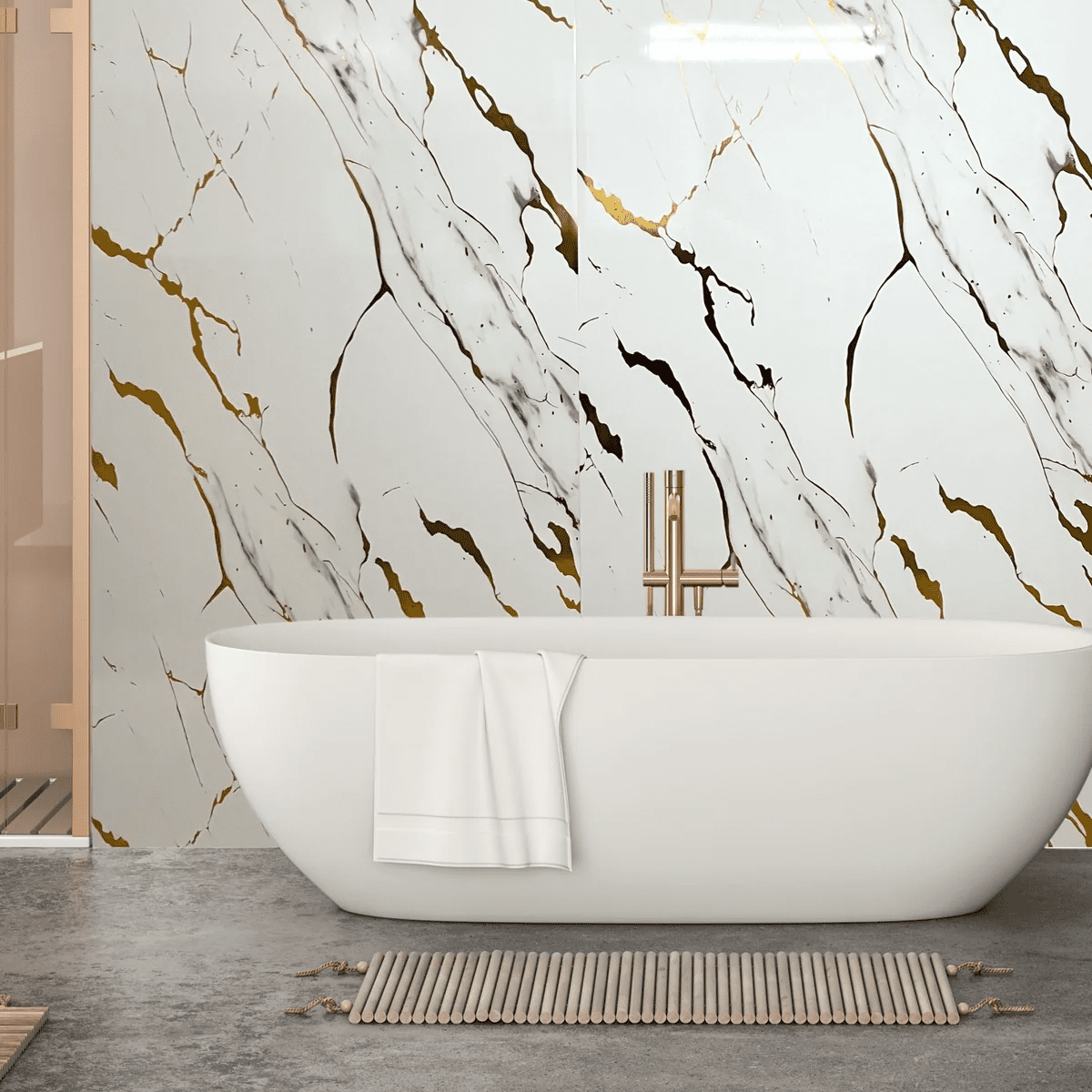 White Gold Marble 1000mm x 2400mm x 10mm Thick Shower Wall Panels