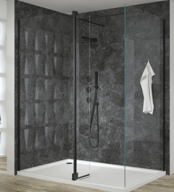 Black 300mm Wet Room Screen 2000mm Height with Easy Clean Glass
