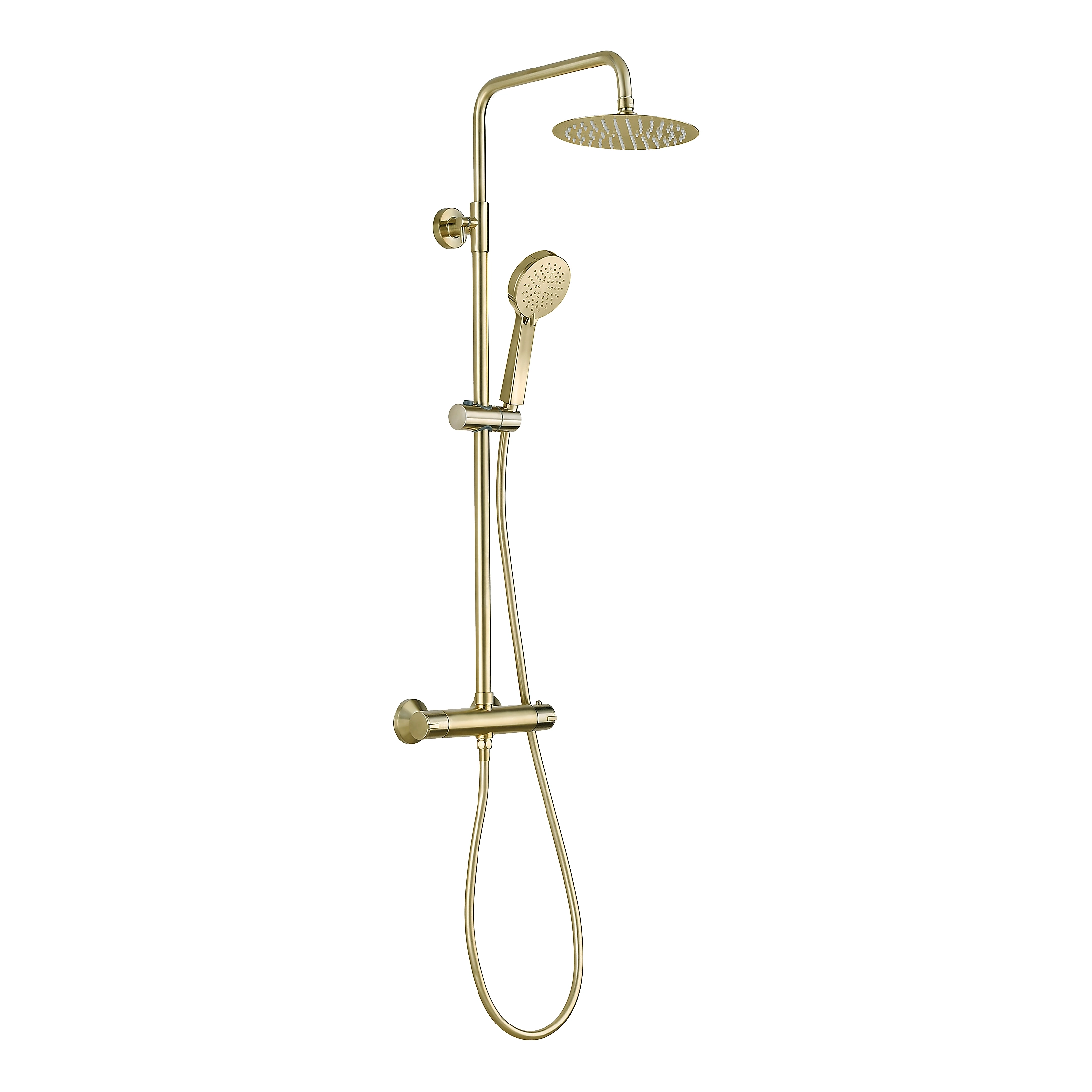 Round Rigid Riser Shower Brushed Brass