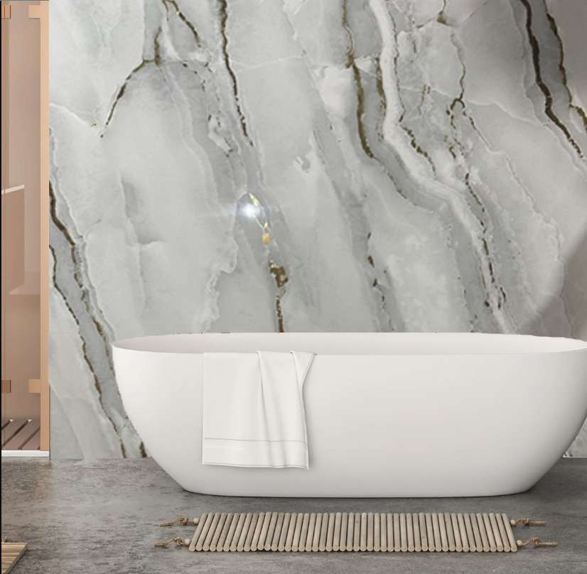Gold Grey Marble 1000mm x 2400mm x 10mm Thick Shower Wall Panels 1m Wide