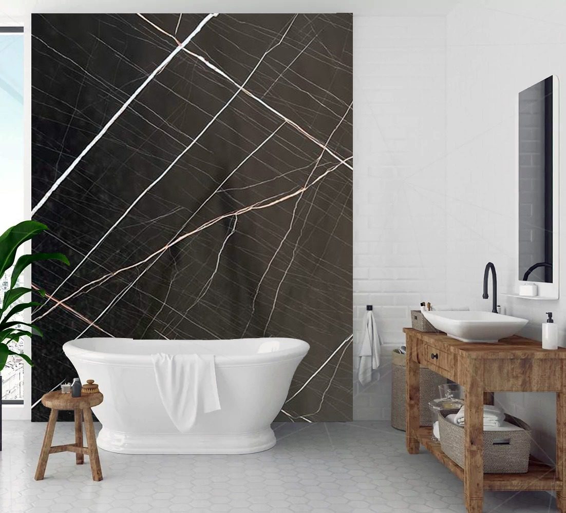 Laurent Black 1000mm x 2400mm x 10mm Thick Shower Wall Panels 1m Wide Wet Wall Panels