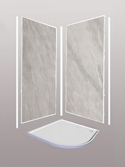 Light Grey Marble 3 Sided Cubicle Shower Panels Kit 1.2m x 2.4m x 10mm