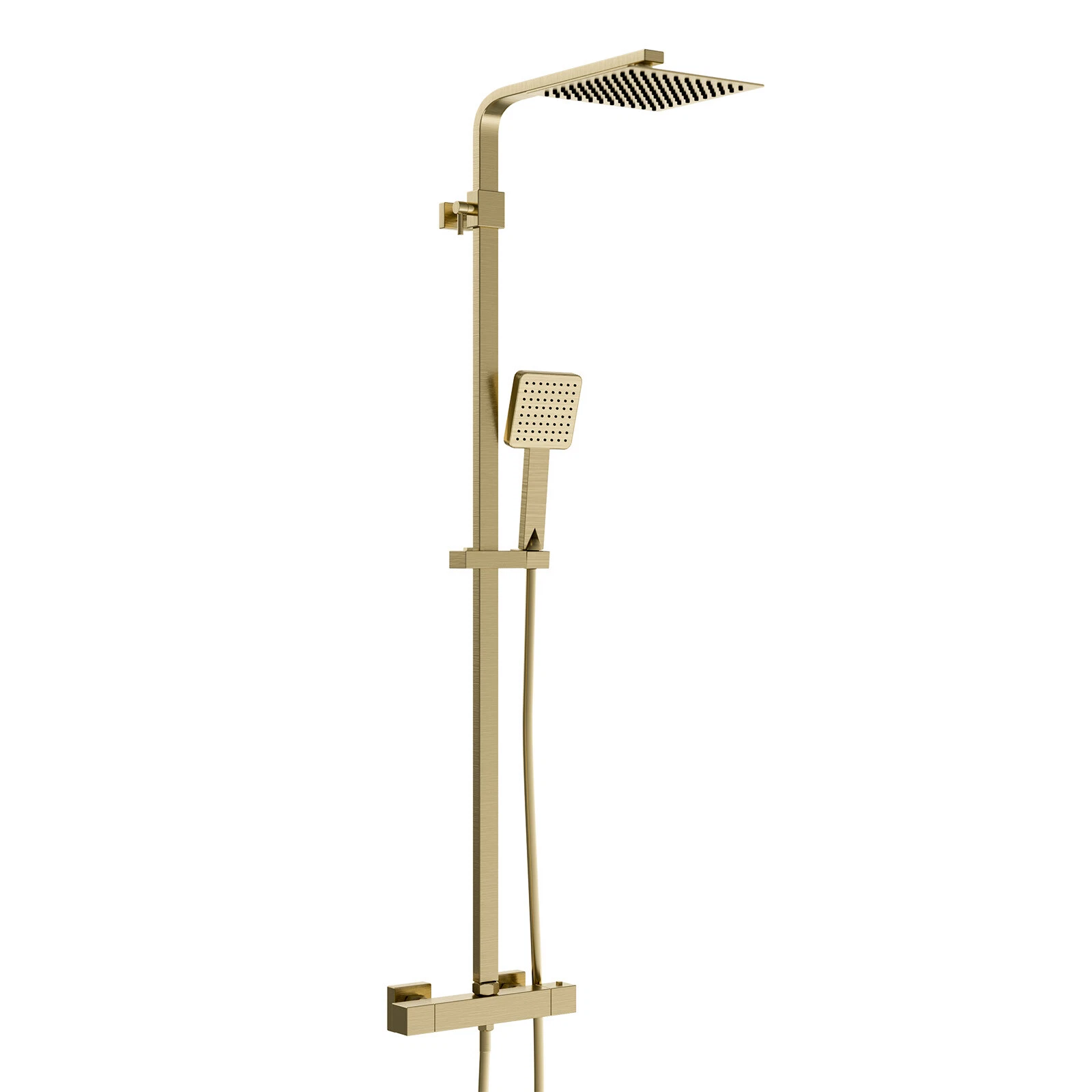 Square Rigid Riser Shower Brushed Brass