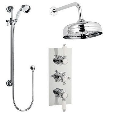 Traditional Concealed Shower Valve w. Slide Rail Kit & Wall Mounted Fixed Head