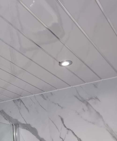 White Gloss Silver 2 Strip 5mm x 250mm x 2700mm Thick Shower Wall Panels 5mm Wide