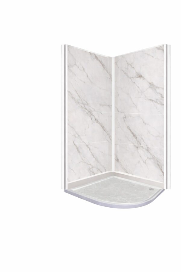 Grout Line Matt Carrara Marble Tile 1m PVC Shower Wall Panels – 3 Sided Kit